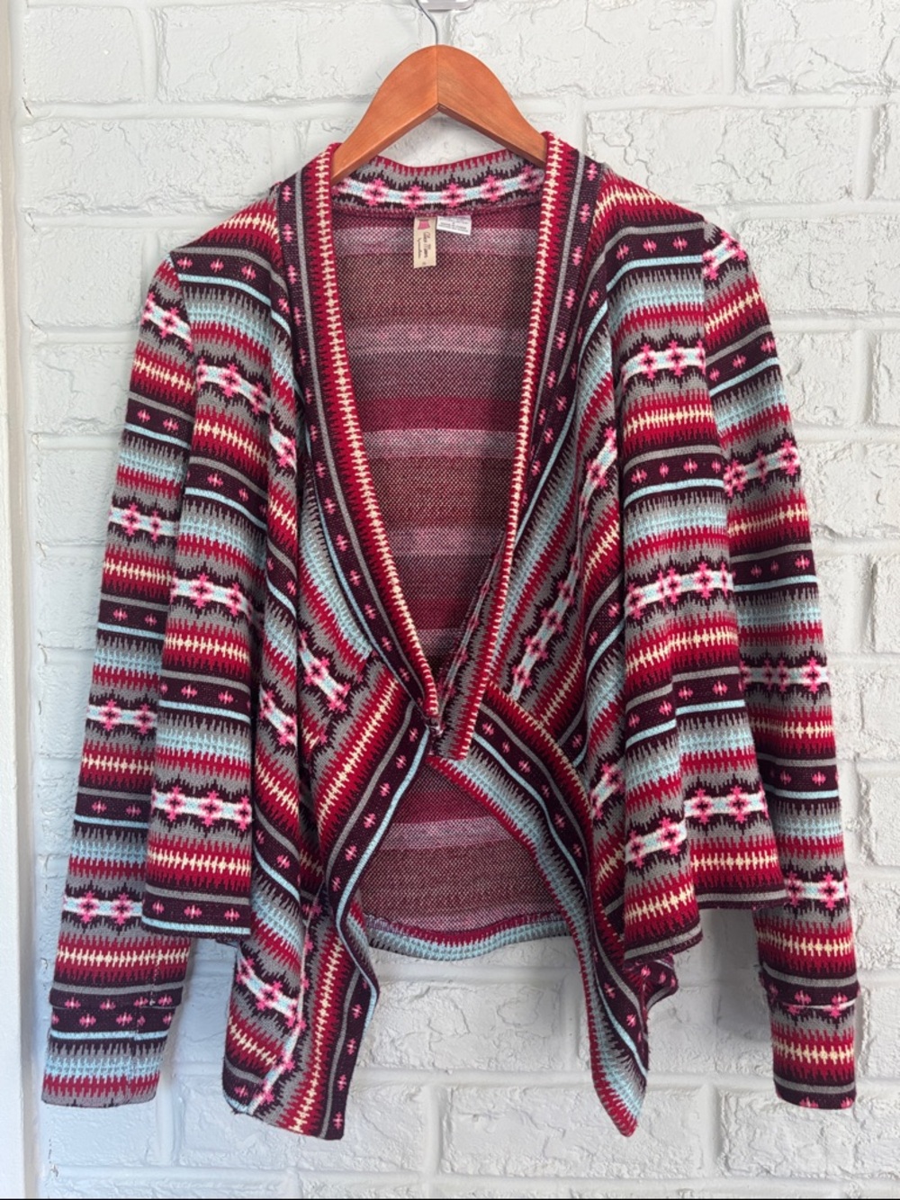 Cozy Southwestern Print Knit Open-Front Sweater by Alice Moon Size Small